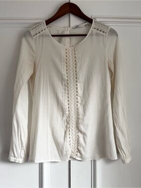 Mexx Cream Long-Sleeve Lace-Front Blouse